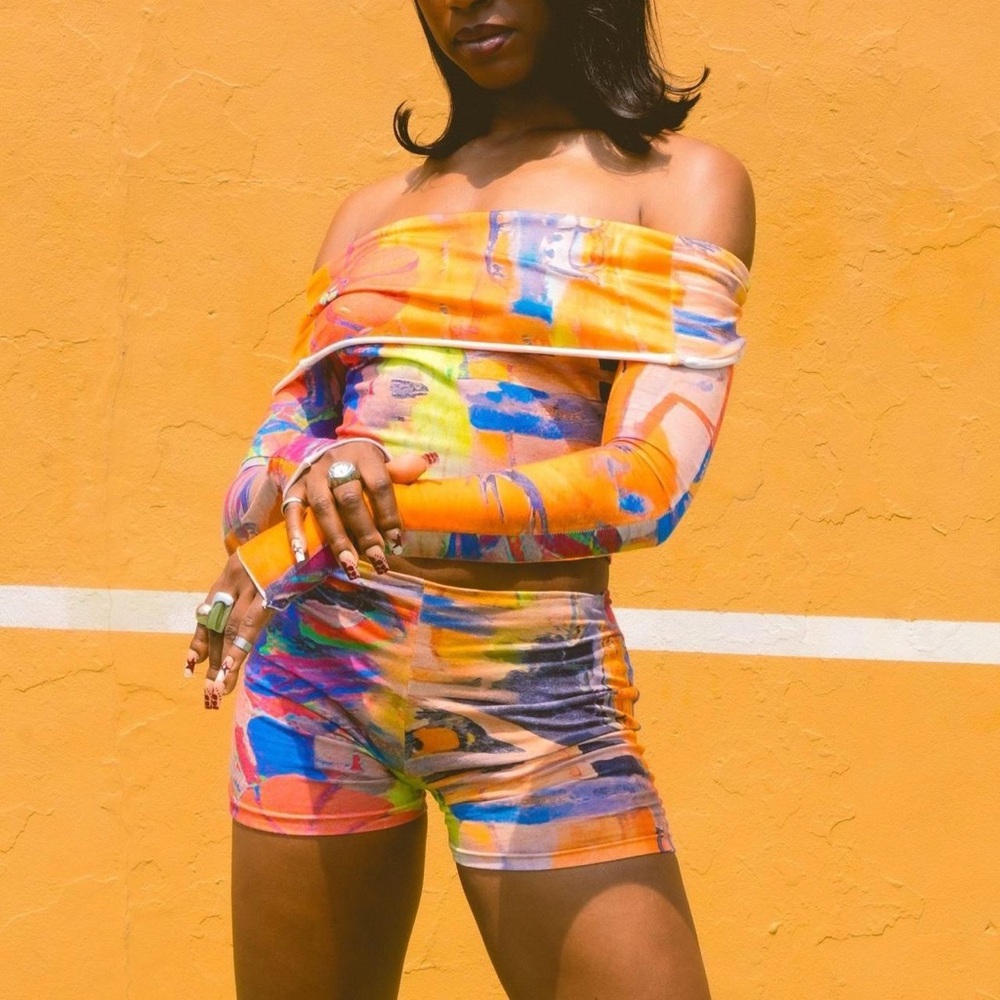 Colorful Off-Shoulder Two-Piece Set - Picture 4 of 6